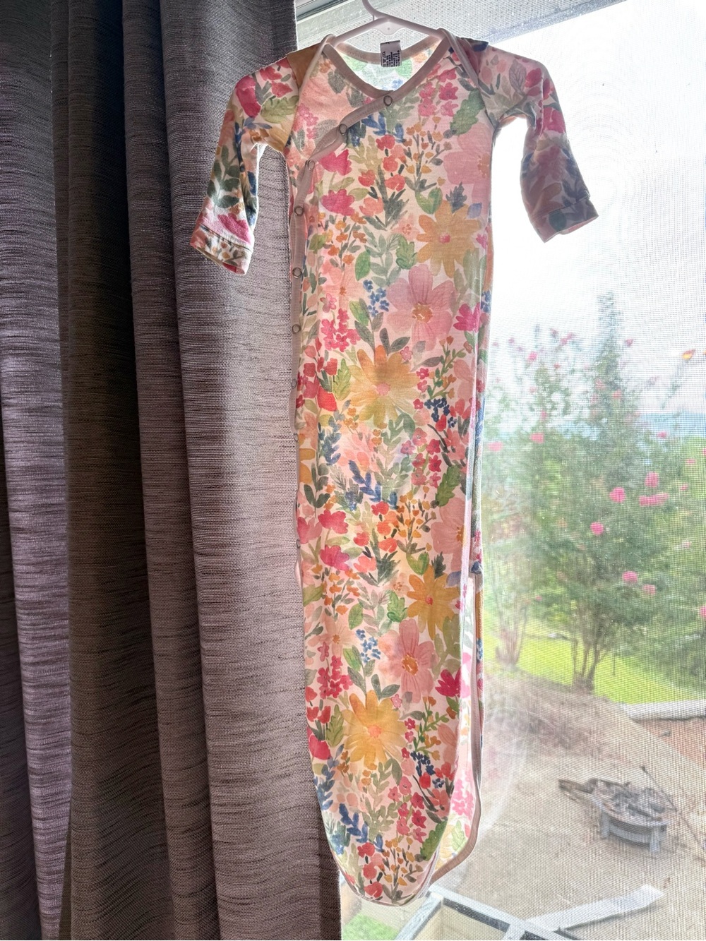 Copper Pearl Floral Baby Gown - Multicolor